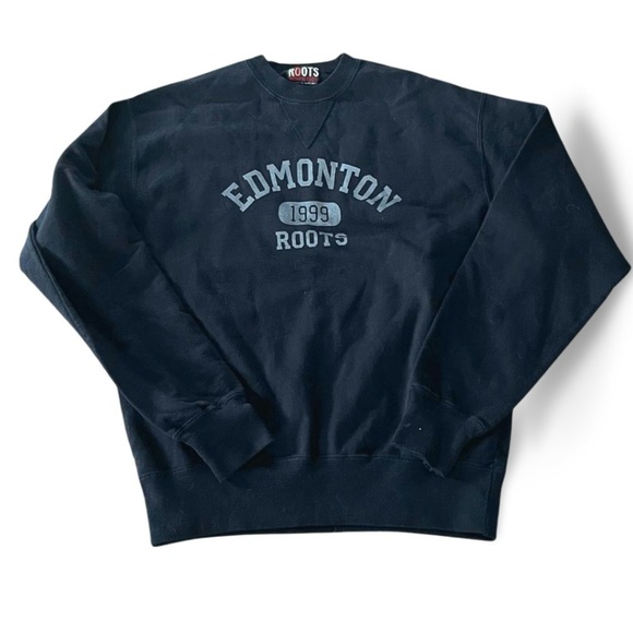 Roots Sweaters - Vintage Roots “Edmonton 1999” Navy Blue Crewneck Made in Canada Size Small